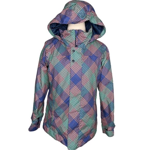 Burton Dryride Elodie diamond check plaid ski snowboard jacket coat size XL (18) - Picture 1 of 9